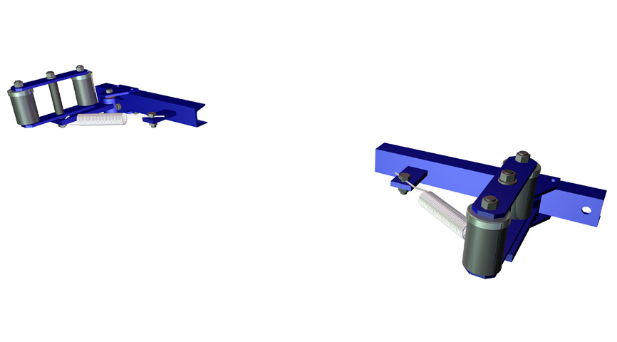 IPCO spring-loaded guide rollers in operation on a conveyor system.